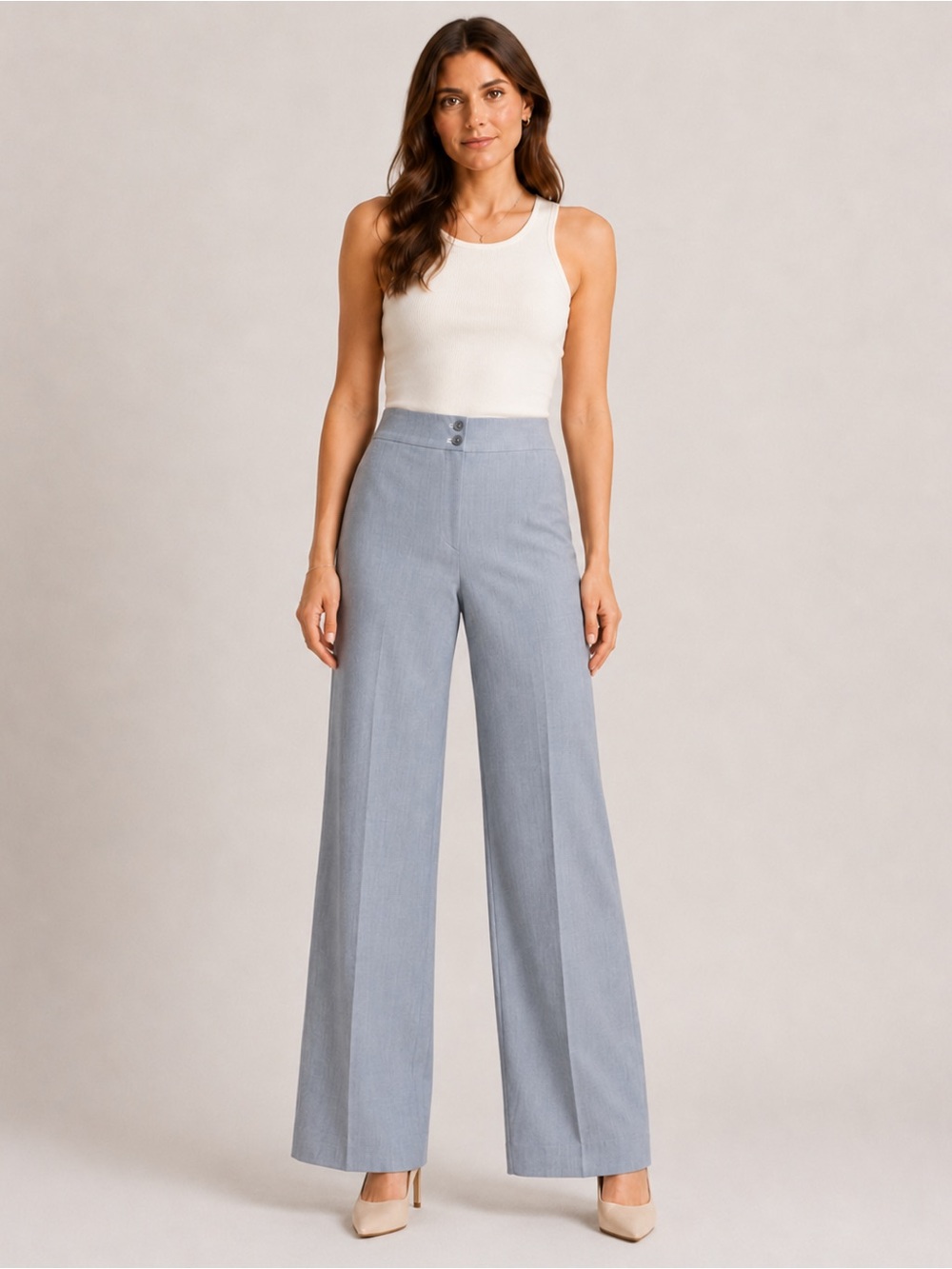 Armani Collezioni Gray Wool Blend Wide Leg Pants IT 48/US 12